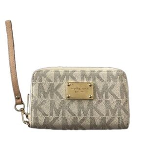 Michael Kors Signature Jet Set Vanilla Gold Medium Zip Around Wallet/Wristlet